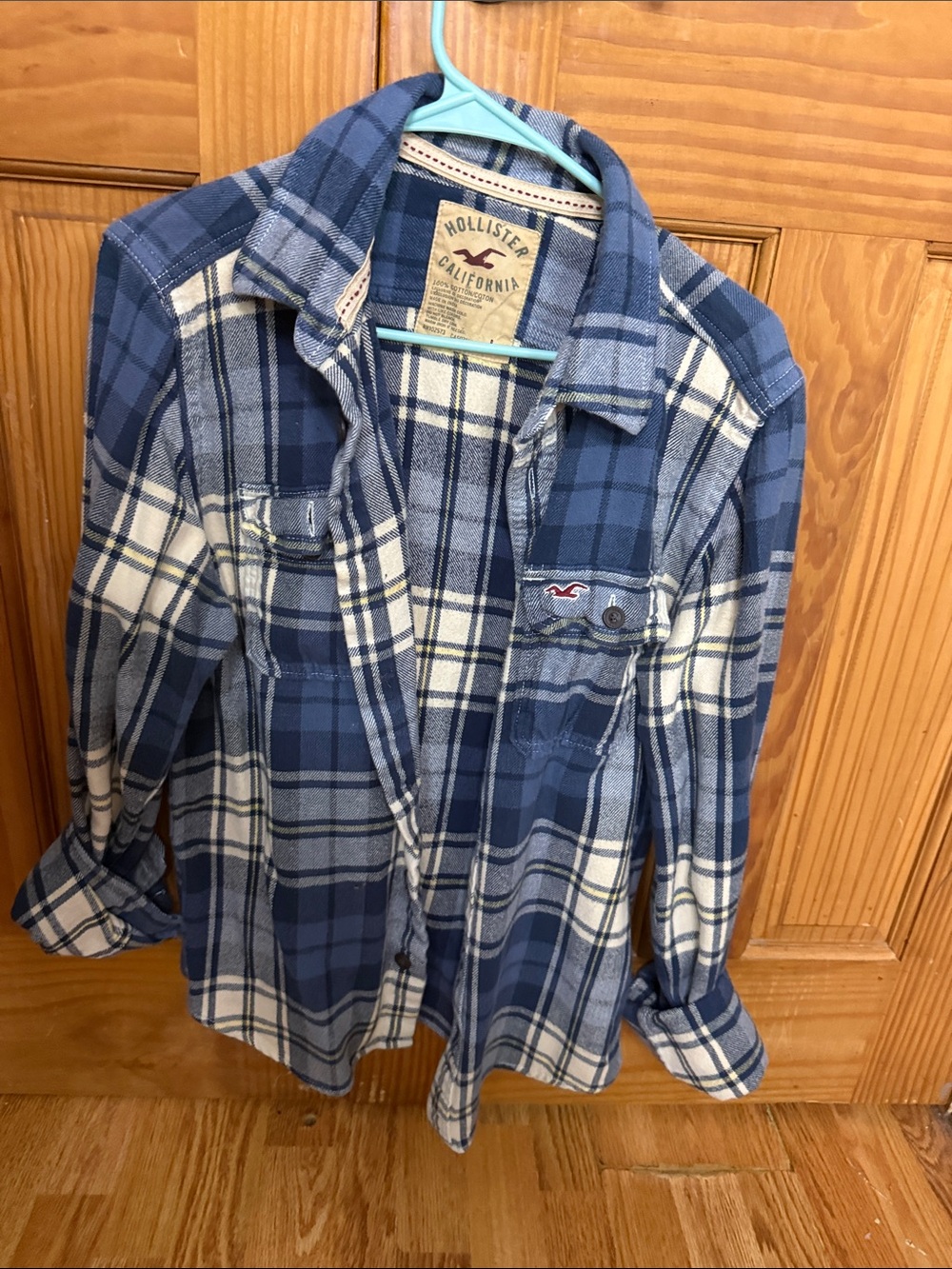 Hollister Blue and White Plaid Button-Up Shirt